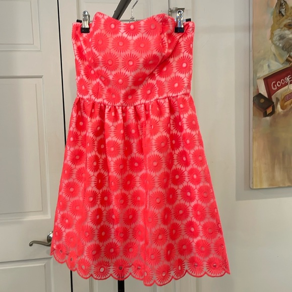 EEUC Lilly Pulitzer fiesta pink pinwheel organza Payton cocktail dress strapless - Picture 2 of 5
